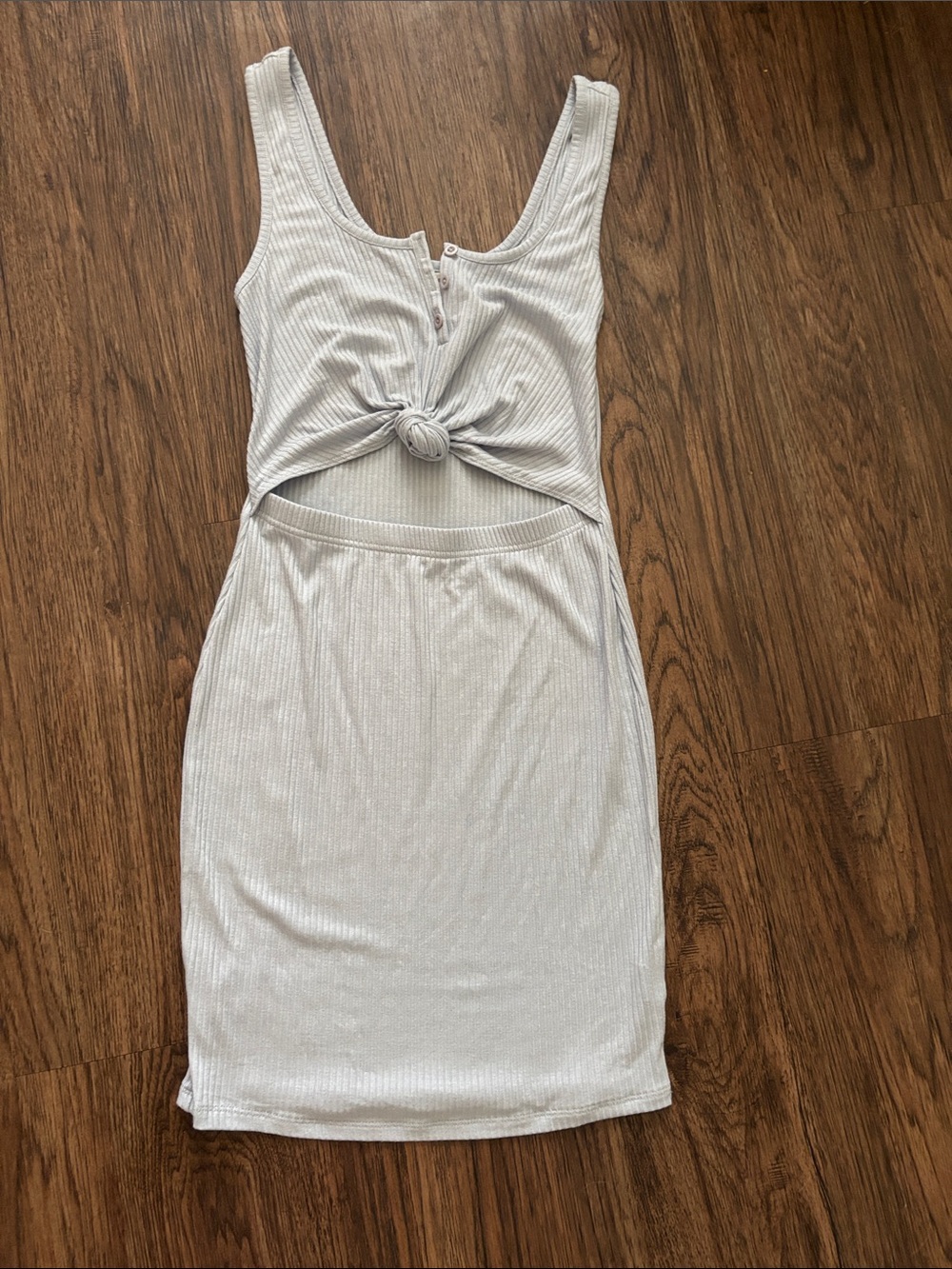 L.A. Hearts Ribbed Knot Front Cutout Mini Dress Light Blue S PacSun